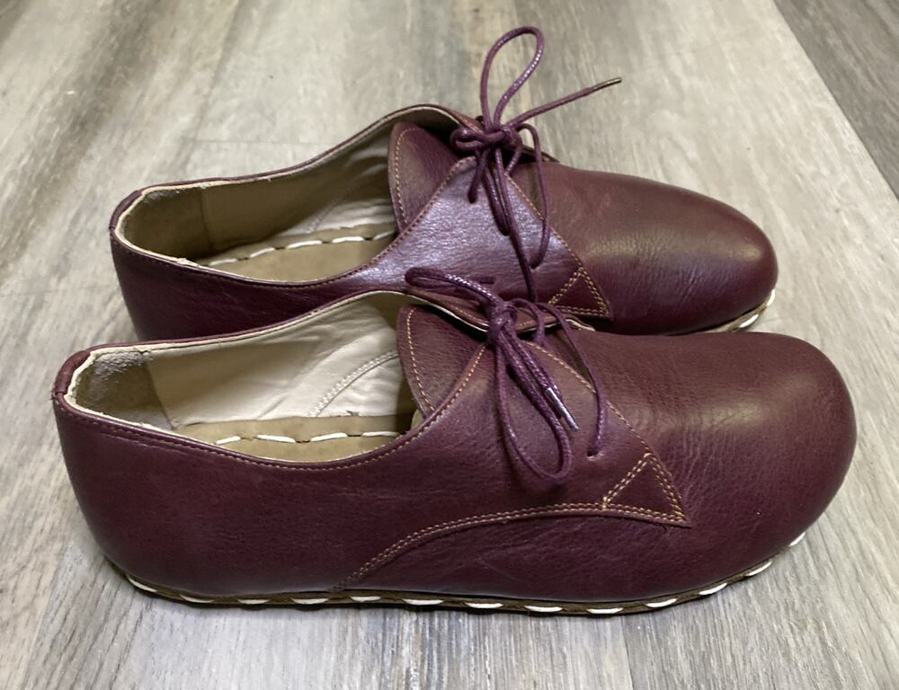 Atlantis Grounding Shoes Barefoot Burgundy Leather Oxford Lace Up Womens 9.5